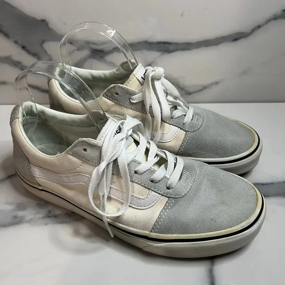 Vans Skateboard Women's Cream Gray Low Top Suede Leather Sneakers Sz 9.5 Classic